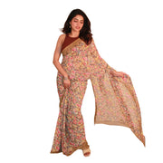 Generic Women's Georgette Printed Saree With Unstitched Blouse 5.5Mtr (Brown)