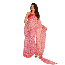 Generic Women's Georgette Printed Saree With Unstitched Blouse 5.5Mtr (Pink)
