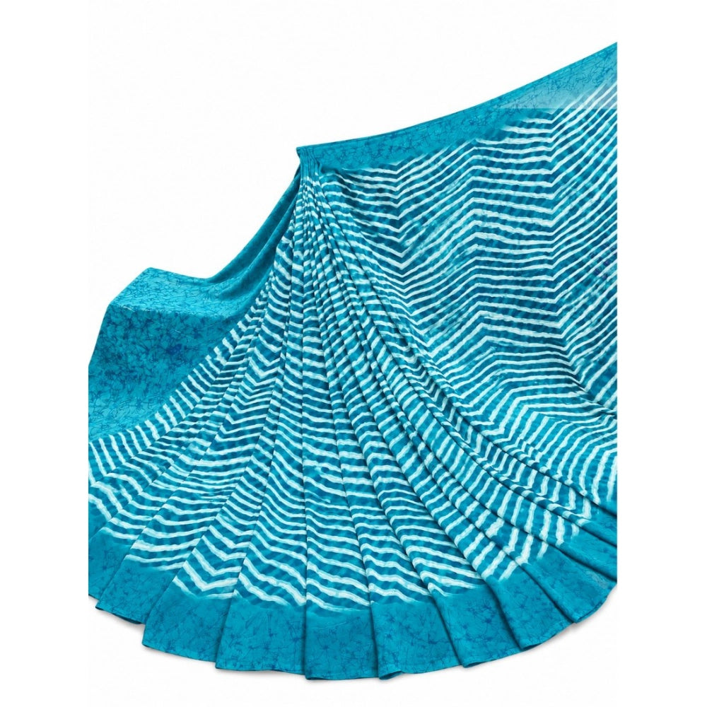 Generic Women's Georgette Printed Saree With Unstitched Blouse 5.5Mtr (Turquoise)