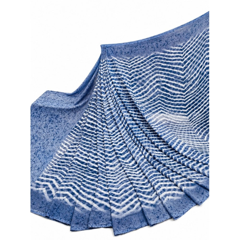 Generic Women's Georgette Printed Saree With Unstitched Blouse 5.5Mtr (Blue)