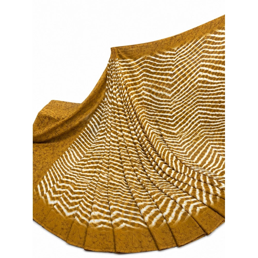 Generic Women's Georgette Printed Saree With Unstitched Blouse 5.5Mtr (Mustard-Yellow)