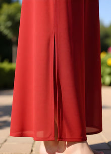 Generic Women's Pack of 1 Georgette Solid High Rise Wide Leg Flared Palazzo with Elastic Waist (Red)