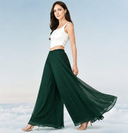 Generic Women's Pack of 2 Georgette Solid High Rise Wide Leg Flared Palazzos with Elastic Waist (Bottle Green)