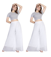 Generic Women's Pack of 2 Georgette Solid High Rise Wide Leg Flared Palazzos with Elastic Waist (White)