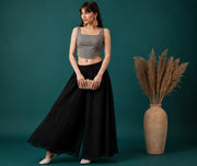 Generic Women's Georgette Solid Mid-Rise Wide Leg Flared Palazzo with Elastic Waist (Black)