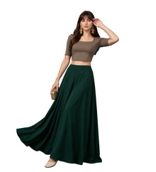 Generic Women's Georgette Solid Mid-Rise Wide Leg Flared Palazzo with Elastic Waist (Bottle Green)