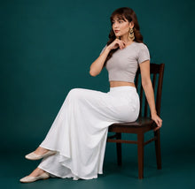 Generic Women's Georgette Solid Mid-Rise Wide Leg Flared Palazzo with Elastic Waist (White)