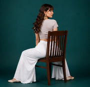 Generic Women's Georgette Solid Mid-Rise Wide Leg Flared Palazzo with Elastic Waist (White)