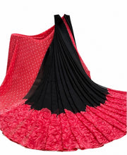 Generic Women's Georgette Printed Saree With Unstitched Blouse 5.5Mtr (Black-Dark Pink)