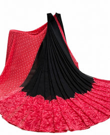 Generic Women's Georgette Printed Saree With Unstitched Blouse 5.5Mtr (Black-Dark Pink)