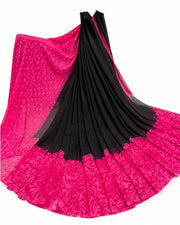 Generic Women's Georgette Printed Saree With Unstitched Blouse 5.5Mtr (Black-Pink)