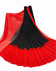 Generic Women's Georgette Printed Saree With Unstitched Blouse 5.5Mtr (Black-Red)