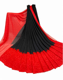 Generic Women's Georgette Printed Saree With Unstitched Blouse 5.5Mtr (Black-Red)