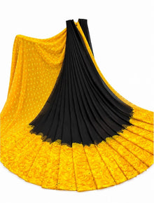 Generic Women's Georgette Printed Saree With Unstitched Blouse 5.5Mtr (Black-Yellow)