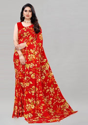 Generic Women's Georgette Floral Printed Saree With Unstitched Blouse 5.5Mtr (Red)