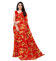 Generic Women's Georgette Floral Printed Saree With Unstitched Blouse 5.5Mtr (Red)