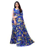 Generic Women's Georgette Floral Printed Saree With Unstitched Blouse 5.5Mtr (Royal Blue)
