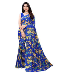 Generic Women's Georgette Floral Printed Saree With Unstitched Blouse 5.5Mtr (Royal Blue)