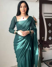 Generic Women's Georgette Solid Saree With Unstitched Blouse 5.5Mtr (Dark Green)
