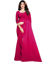 Generic Women's Georgette Solid Saree With Unstitched Blouse 5.5Mtr (Pink)