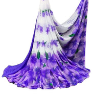 Generic Women's Georgette Floral Printed Saree With Unstitched Blouse 5.5Mtr (White-Purple)