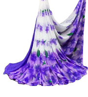 Generic Women's Georgette Floral Printed Saree With Unstitched Blouse 5.5Mtr (White-Purple)