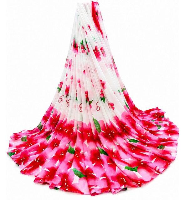 Generic Women's Georgette Floral Printed Saree With Unstitched Blouse 5.5Mtr (White-Pink)