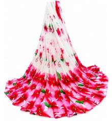 Generic Women's Georgette Floral Printed Saree With Unstitched Blouse 5.5Mtr (White-Pink)