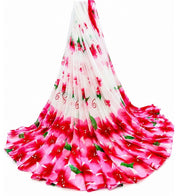 Generic Women's Georgette Floral Printed Saree With Unstitched Blouse 5.5Mtr (White-Pink)