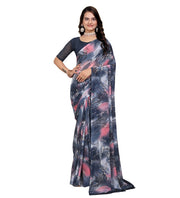 Generic Women's Georgette Printed Saree With Unstitched Blouse 5.5Mtr (Grey-Pink)