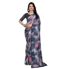 Generic Women's Georgette Printed Saree With Unstitched Blouse 5.5Mtr (Grey-Pink)
