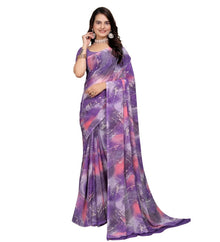 Generic Women's Georgette Printed Saree With Unstitched Blouse 5.5Mtr (Purple-Pink)