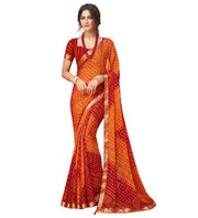 Generic Women's Georgette Bandhani Printed Saree With Unstitched Blouse 5.5Mtr (Orange-Red)