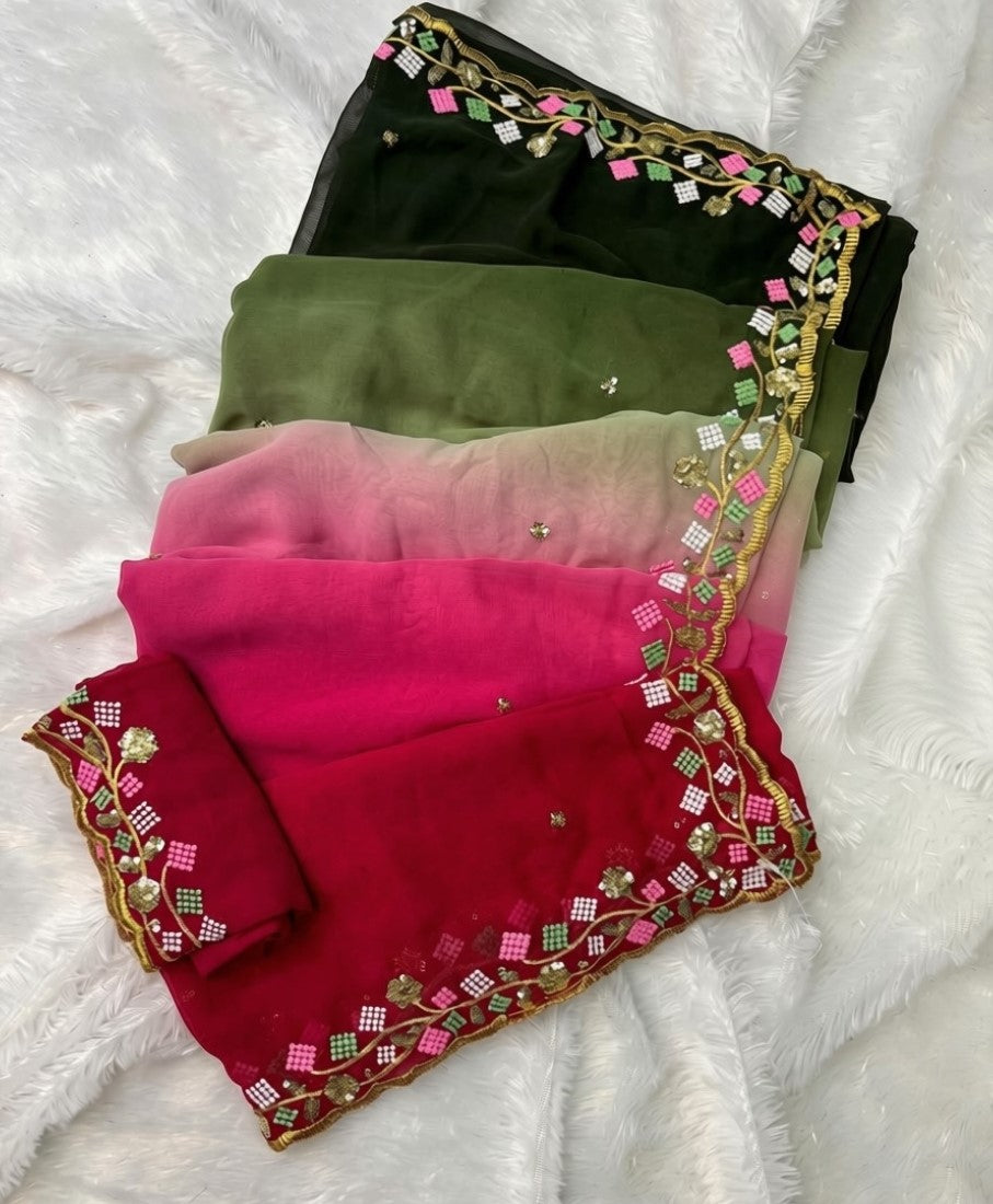 Generic Women's Georgette Embroidered Saree With Unstitched Blouse 5.5Mtr (Multi)