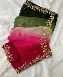 Generic Women's Georgette Embroidered Saree With Unstitched Blouse 5.5Mtr (Multi)