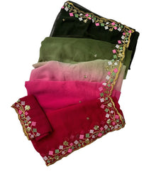 Generic Women's Georgette Embroidered Saree With Unstitched Blouse 5.5Mtr (Multi)