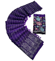Generic Women's Georgette Striped Saree With Unstitched Blouse 5.5Mtr (Purple)
