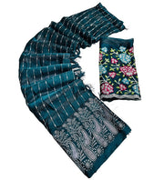 Generic Women's Georgette Striped Saree With Unstitched Blouse 5.5Mtr (Teal)
