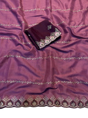 Generic Women's Georgette Embroidered Saree With Unstitched Blouse 5.5Mtr (Pink)