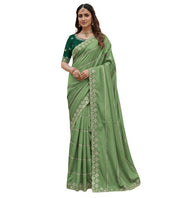 Generic Women's Georgette Embroidered Saree With Unstitched Blouse 5.5Mtr (Pista Green)