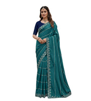 Generic Women's Georgette Embroidered Saree With Unstitched Blouse 5.5Mtr (Teal)