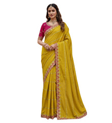 Generic Women's Georgette Embroidered Saree With Unstitched Blouse 5.5Mtr (Yellow)