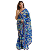 Generic Women's Georgette Floral Printed Saree With Unstitched Blouse 5.5Mtr (Blue)