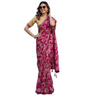 Generic Women's Georgette Floral Printed Saree With Unstitched Blouse 5.5Mtr (Magenta)