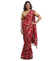 Generic Women's Georgette Floral Printed Saree With Unstitched Blouse 5.5Mtr (Red)