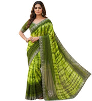 Generic Women's Georgette Striped Saree With Unstitched Blouse 5.5Mtr (Mehendi)