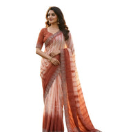 Generic Women's Georgette Striped Saree With Unstitched Blouse 5.5Mtr (Peach)