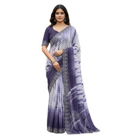 Generic Women's Georgette Striped Saree With Unstitched Blouse 5.5Mtr (Purple)