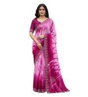 Generic Women's Georgette Striped Saree With Unstitched Blouse 5.5Mtr (Pink)