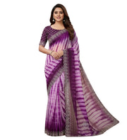 Generic Women's Georgette Striped Saree With Unstitched Blouse 5.5Mtr (Wine)